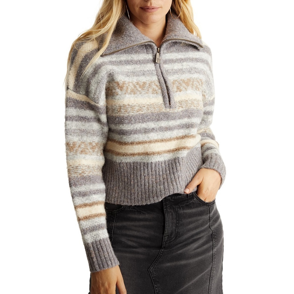 Frye Women's Fair-Isle Striped Half-Zip Draped-Collar Sweater size M